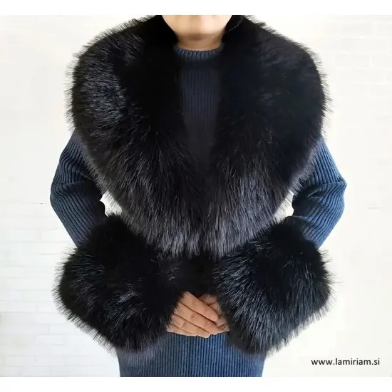 Set krzneni ovratnik in obroba za rokave črni KCU200 Modni krzneni šal in kape