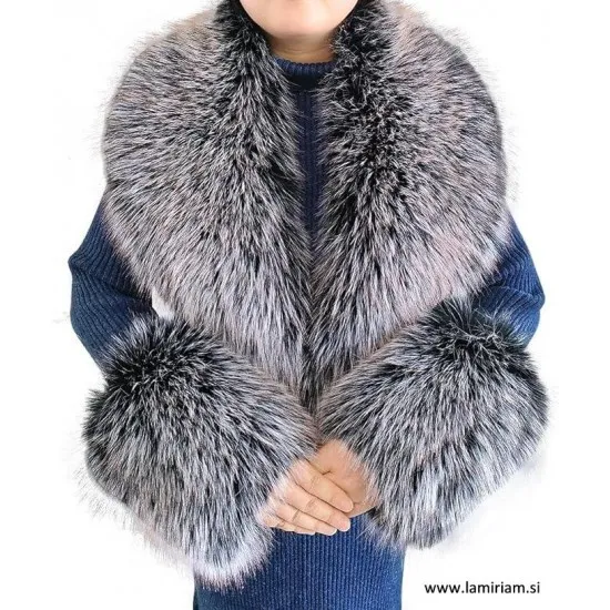 Set krzneni ovratnik in obroba za rokave sivi KCU200 Modni krzneni šal in kape