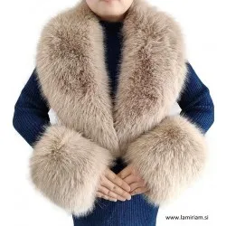 Set krzneni ovratnik in obroba za rokave bež KCU200