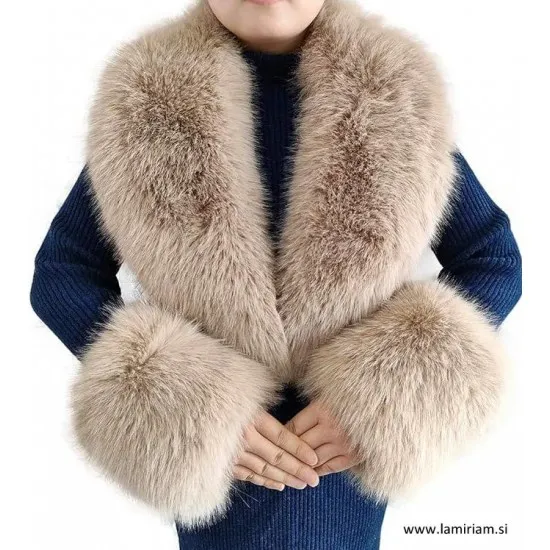 Set krzneni ovratnik in obroba za rokave bež KCU200