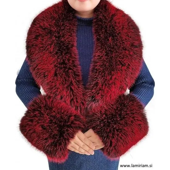 Set krzneni ovratnik in obroba za rokave bordo-rdeča KCU200