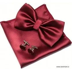 Moški 3-delni set metuljček klasik bordojsko-rdeči saten MS102