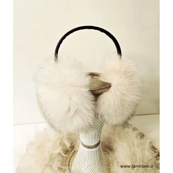 Modni naušniki pravo krzno - slušalke bež N100 Modni krzneni šali in kape