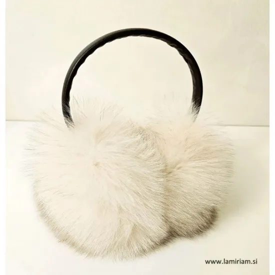 Modni naušniki pravo krzno - slušalke bež N100 Modni krzneni šali in kape