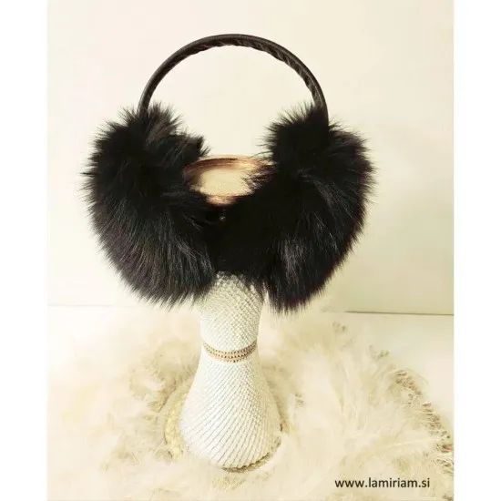Modni naušniki pravo krzno - slušalke črna N100 Modni krzneni šali in kape