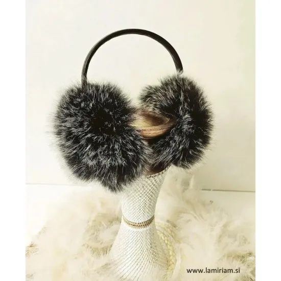 Modni naušniki pravo krzno - slušalke antracit-siva N100 Modni krzneni šali in kape