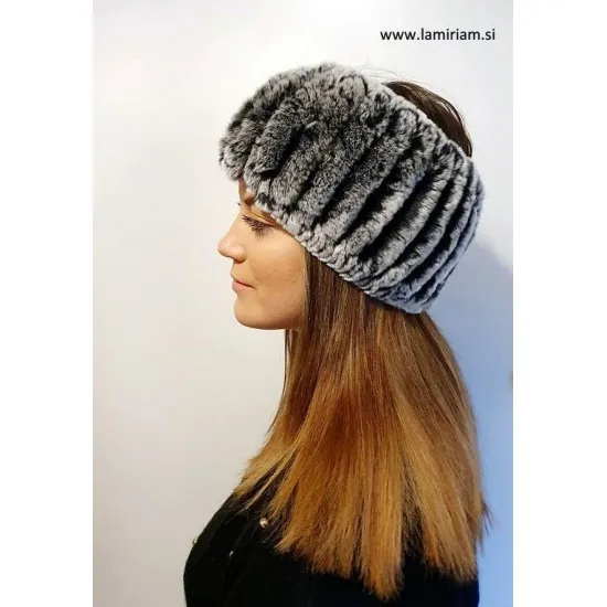 Naglavni trak sivo-črni NT100 Modni krzneni šali in kape