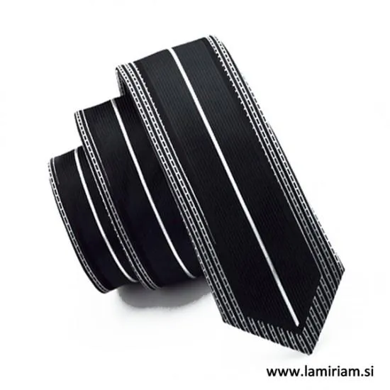 Moška kravata vertikal črte črno-bela KR103 Moške kravate 