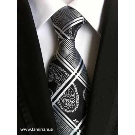 Moška kravata jacquard črno-siva KR102 Moške kravate 