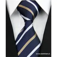 Moška kravata črte modro-bež-bela KR102
