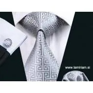Moška svečana kravata 3-delni set srebrna KR103