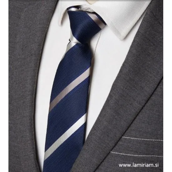 Moška kravata modra s sivo-antracit črtami KR102