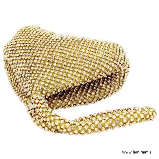 Ženska večerna torbica zlata kristal T100 Torbice 