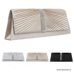 Ženska večerna torbica saten sivo-srebrna kristal šampanjec T100